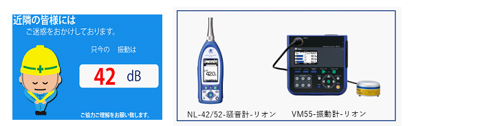 計測器（振動計、騒音計）を接続してリアルタイムで表示できます。