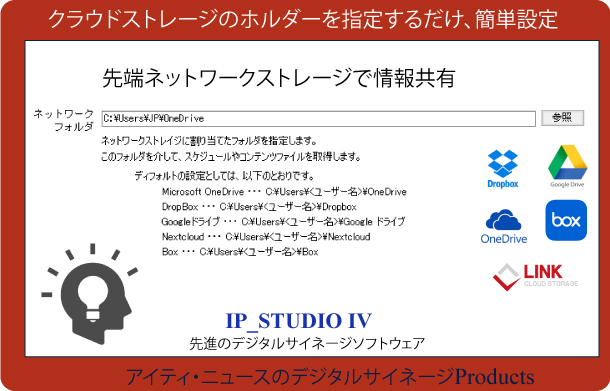 情報共有がスムーズにできます。クラウドストレージのホルダーを指定するだけ、簡単設定