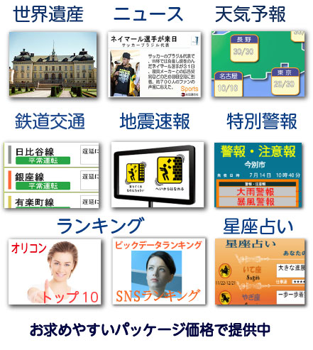 すぐに利用できるデジタルサイネージ用コンテンツ