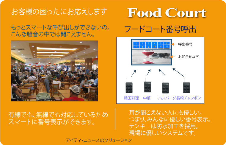 フードコートでも使える、複数端末からの呼び出し表示