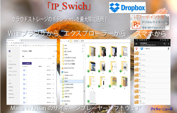dropboxのホルダーをそのままリアルタイムに転送･表示できます。新発想のデジタルサイネージプレーヤ新登場
