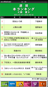 タッチパネルで週刊　新着本ランキング選択